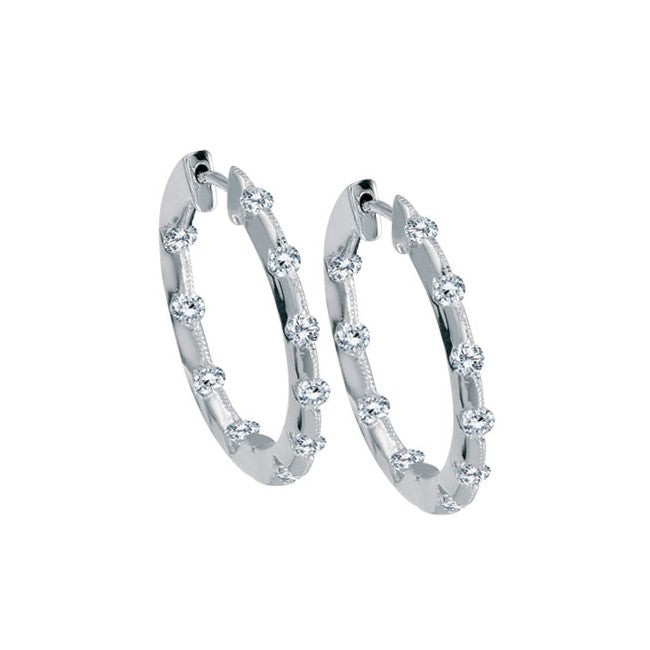 Brevani 14K White Gold Inside Outside Hoop .50 Ct Diamond Earrings