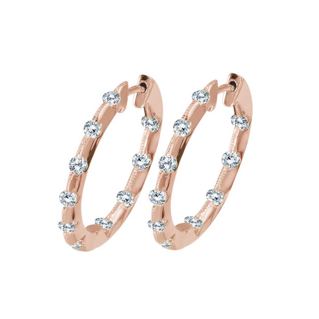 Brevani 14K Rose Gold Inside Outside Hoop 1 Ct Diamond Earrings
