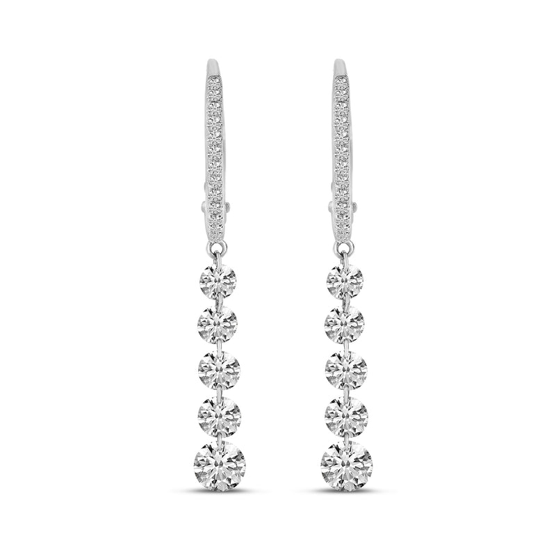 Brevani 14K White Gold Five Pierced Dangling Dashing Diamonds Huggy Earring