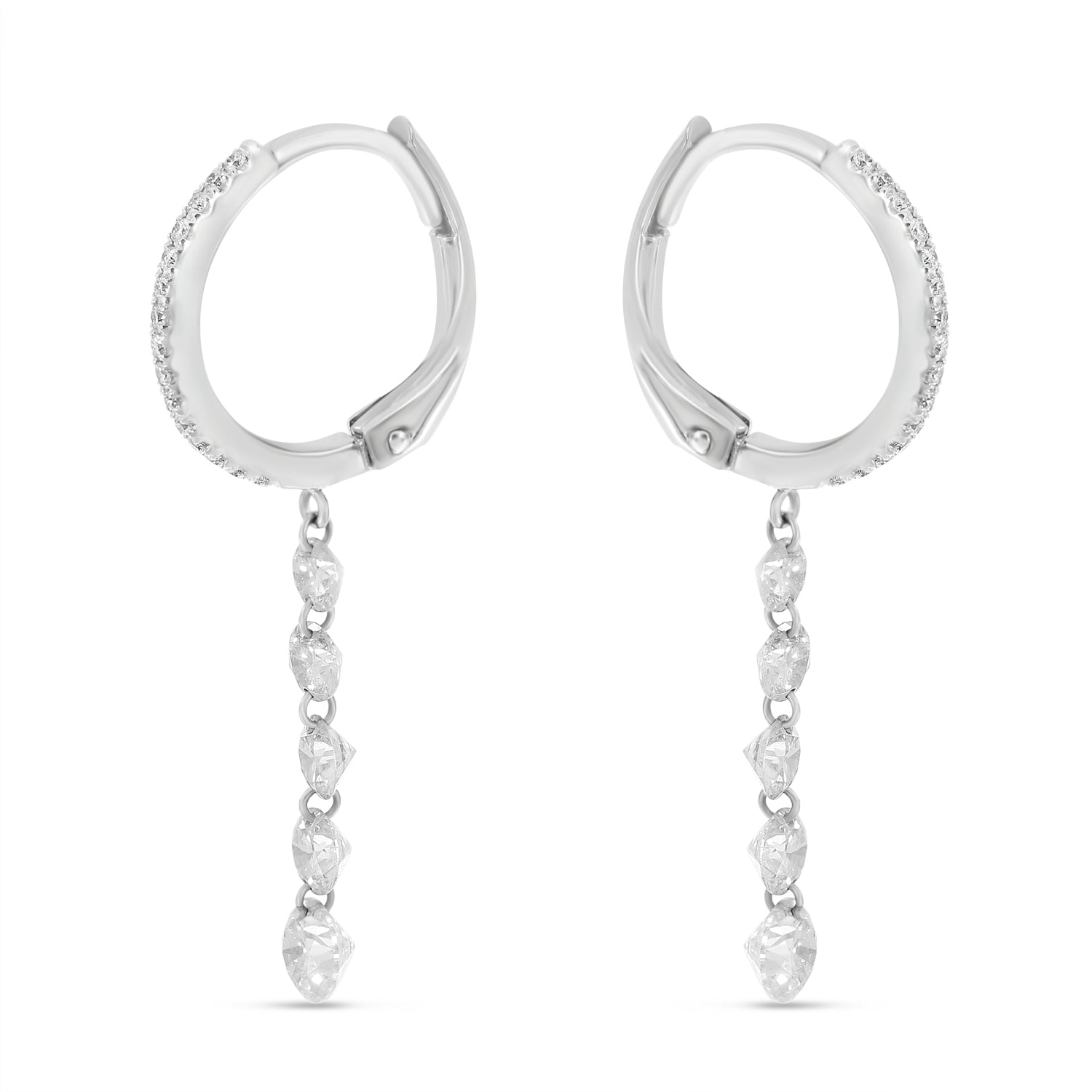 Brevani 14K White Gold Five Pierced Dangling Dashing Diamonds Huggy Earring