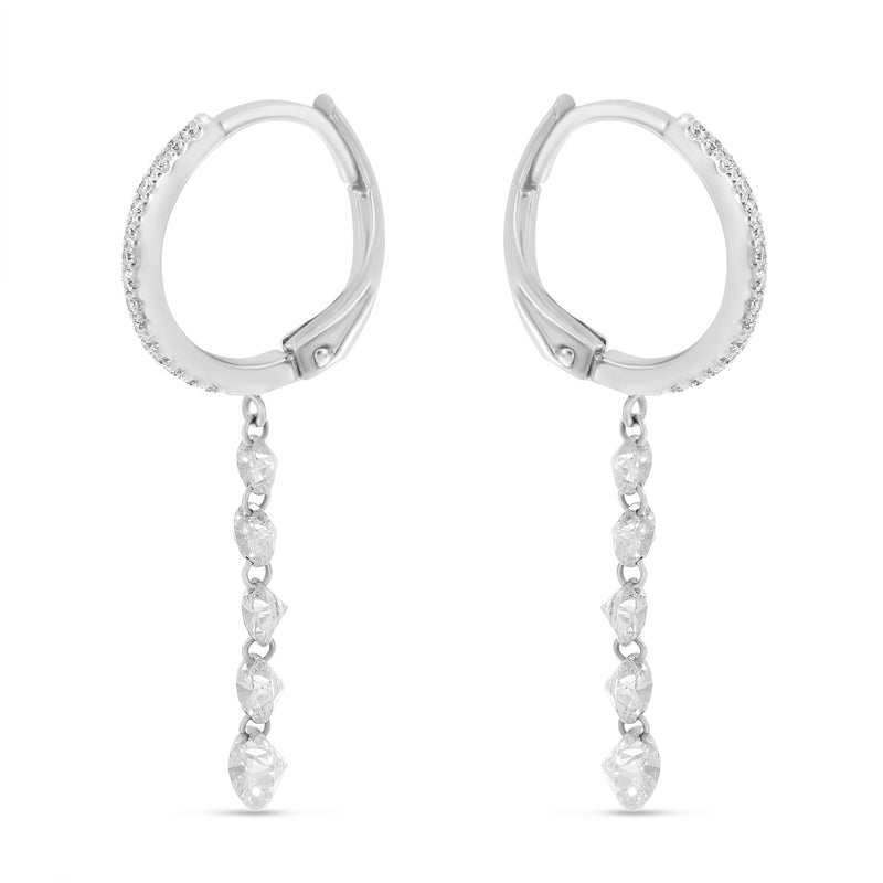 Brevani 14K White Gold Five Pierced Dangling Dashing Diamonds Huggy Earring