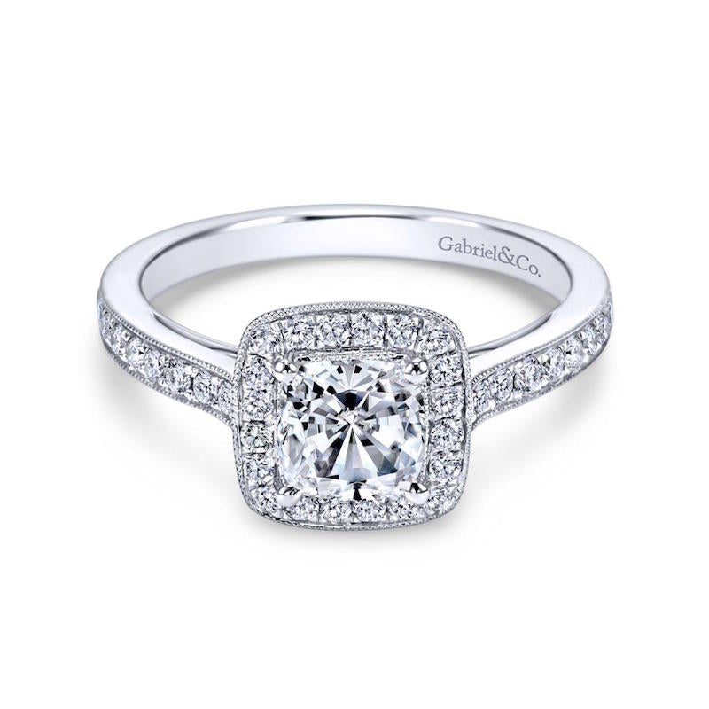 Gabriel & Co. 14k White Gold Victorian Halo Engagement Ring