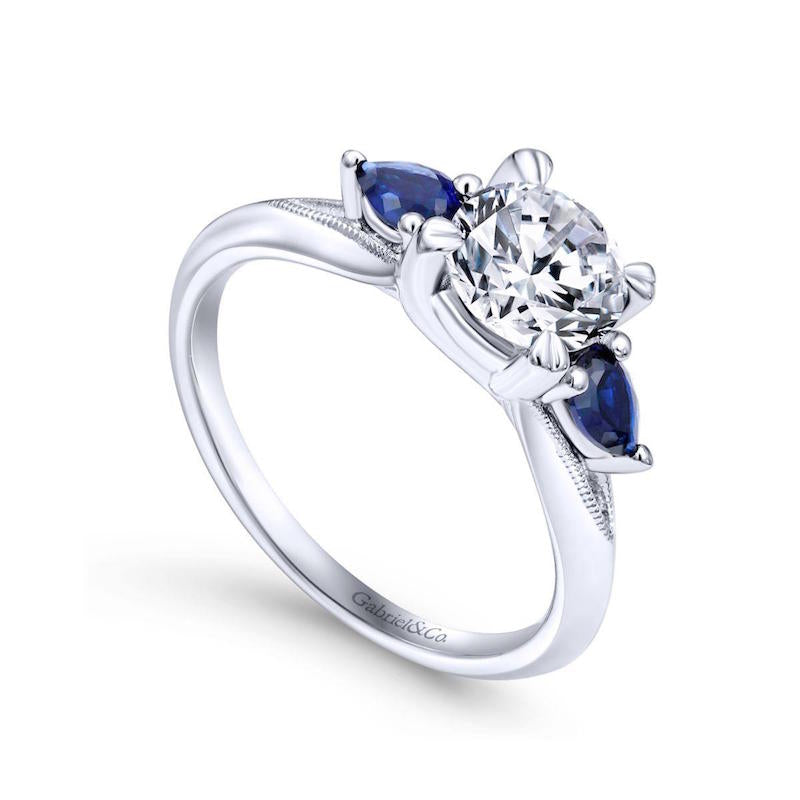 Gabriel & Co. 14k White Gold Contemporary 3 Stone Diamond & Gemstone Engagement Ring