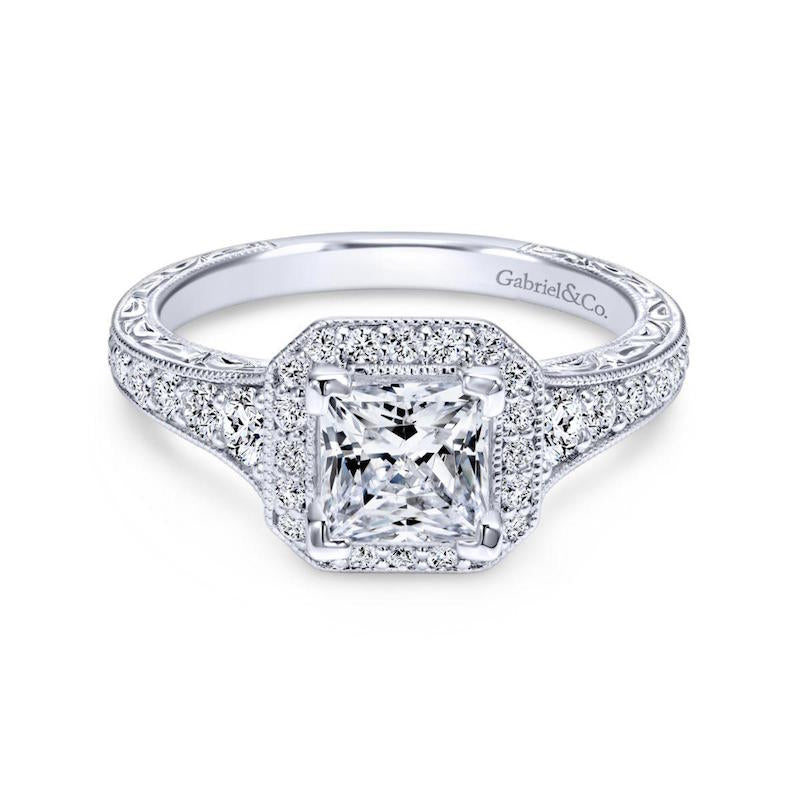 Gabriel & Co. 14k White Gold Victorian Halo Engagement Ring