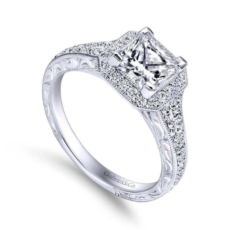 Gabriel & Co. 14k White Gold Victorian Halo Engagement Ring