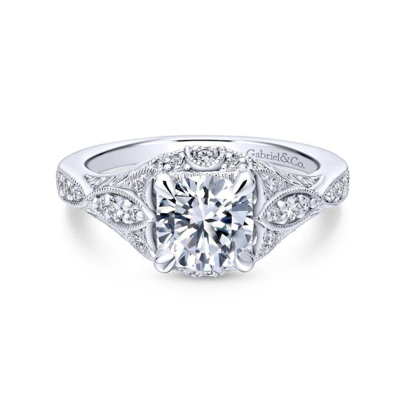 Gabriel & Co. 14k White Gold Victorian Halo Engagement Ring