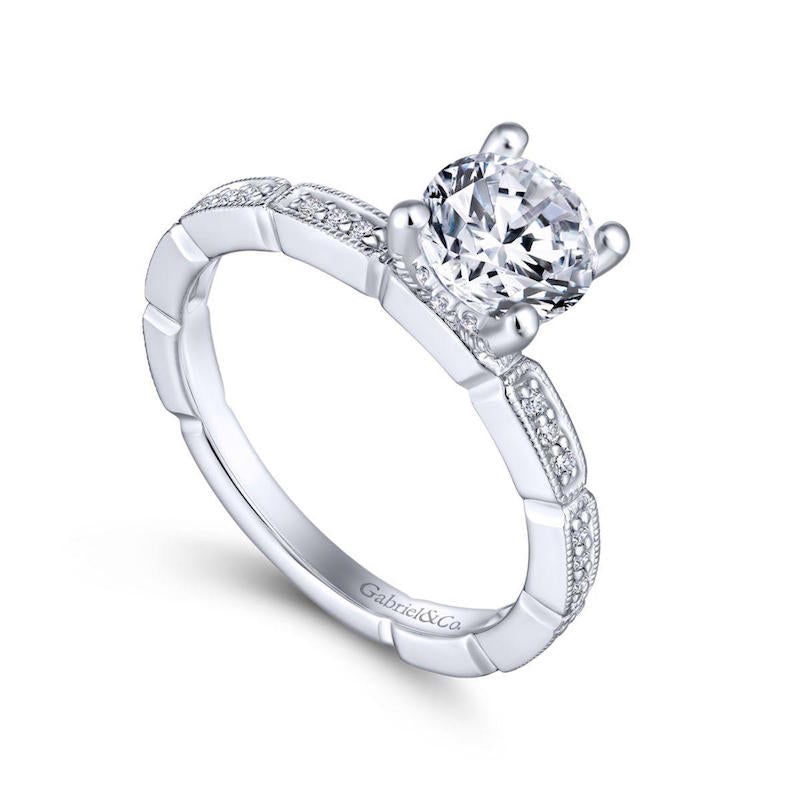 Gabriel & Co. 14k White Gold Victorian Straight Engagement Ring