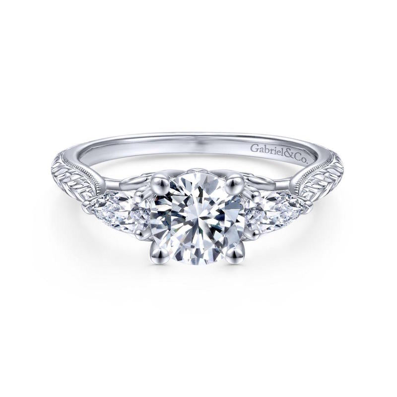 Gabriel & Co. 14k White Gold Art Deco Straight Engagement Ring