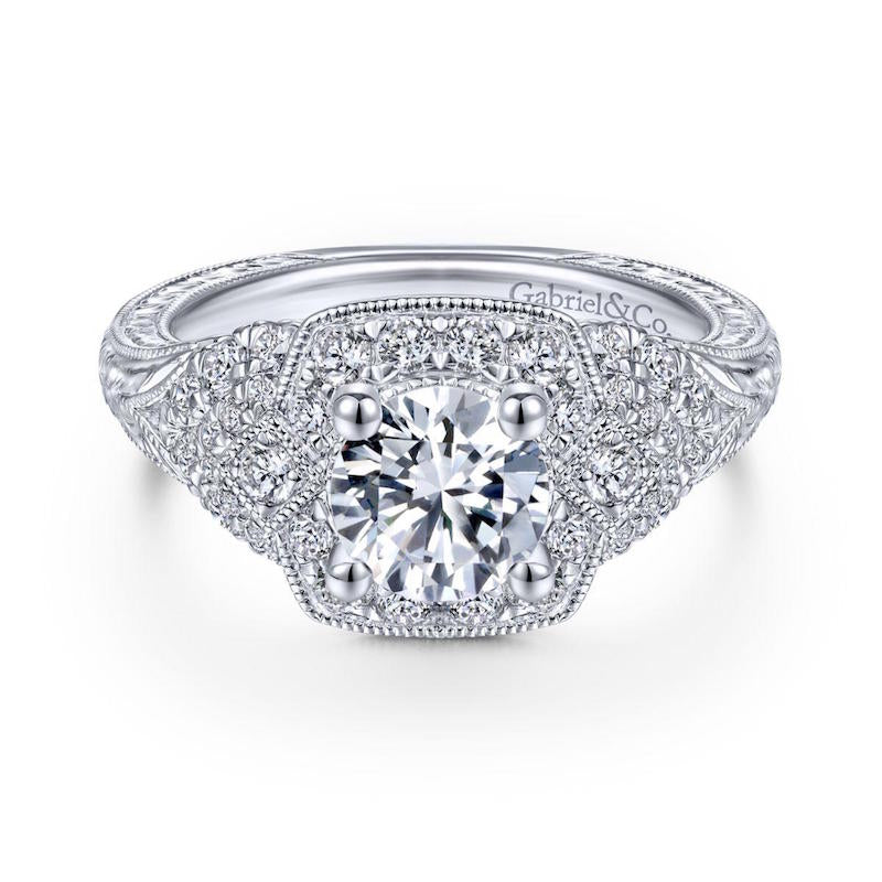 Gabriel & Co. 14k White Gold Victorian Halo Engagement Ring