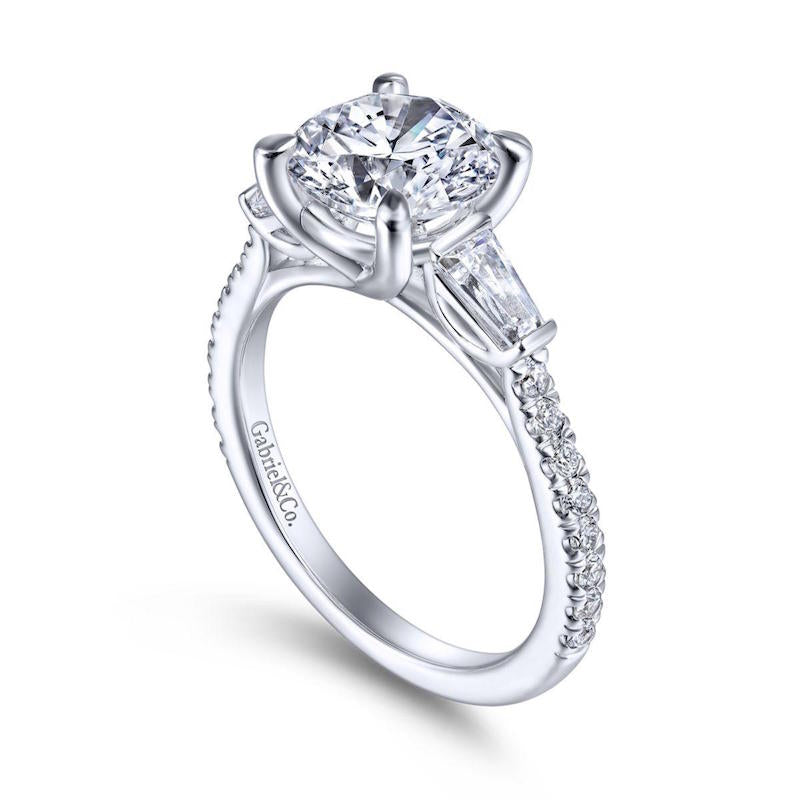 Gabriel & Co. 14k White Gold Contemporary 3 Stone Engagement Ring