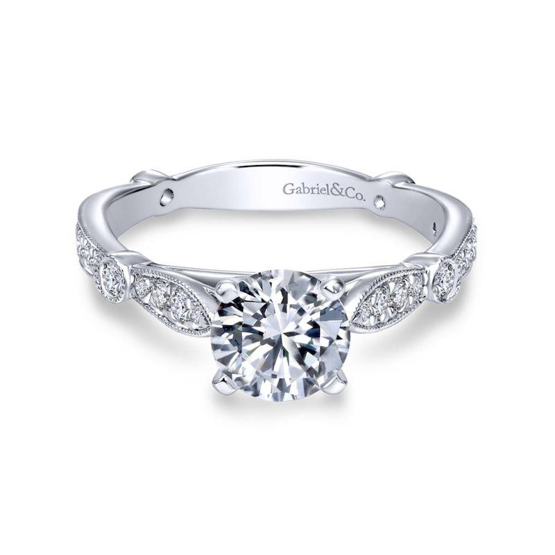 Gabriel & Co. 14k White Gold Victorian Straight Engagement Ring