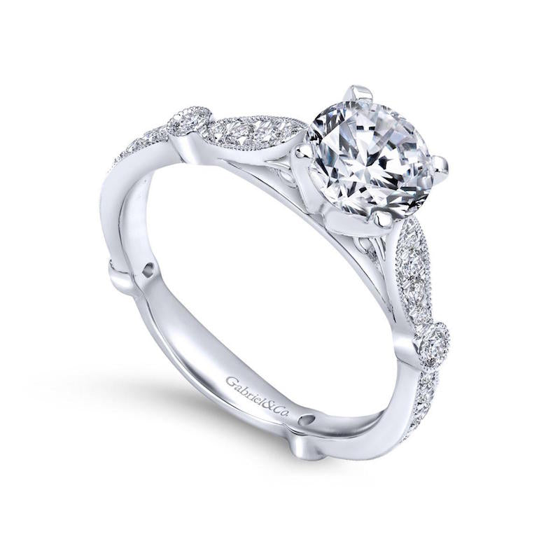 Gabriel & Co. 14k White Gold Victorian Straight Engagement Ring