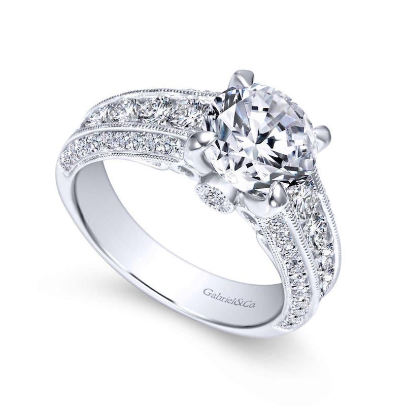 Gabriel & Co. 14k White Gold Victorian Straight Engagement Ring