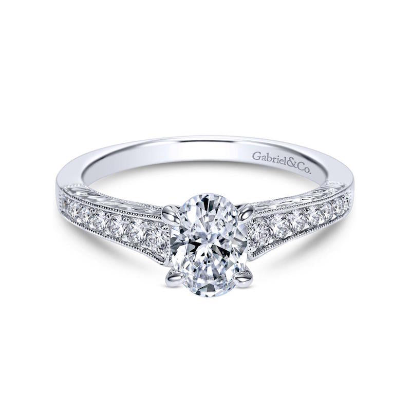 Gabriel & Co. 14k White Gold Victorian Straight Engagement Ring