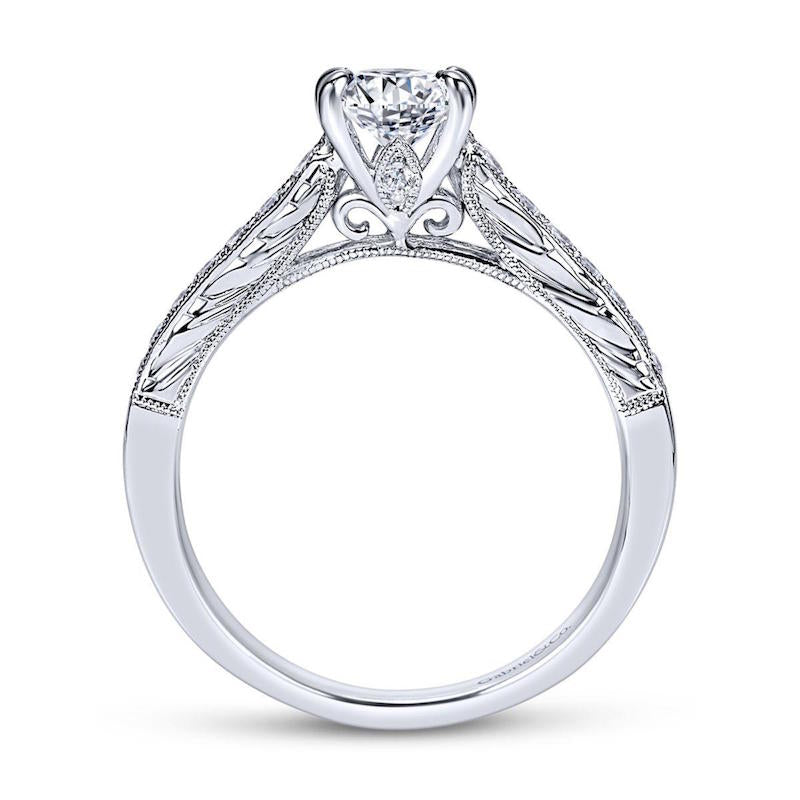 Gabriel & Co. 14k White Gold Victorian Straight Engagement Ring