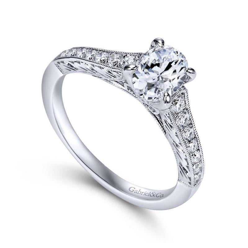 Gabriel & Co. 14k White Gold Victorian Straight Engagement Ring