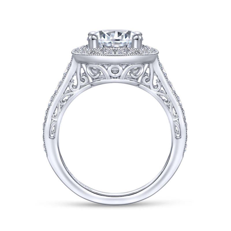 Gabriel & Co. 14k White Gold Victorian Halo Engagement Ring