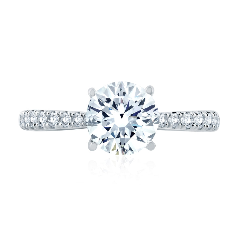 A. Jaffe Tapered Diamond Pave Engagement Ring with Quilted Interior .