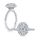 A. Jaffe Oval Halo Engagement Ring with Belted Gallery Detail