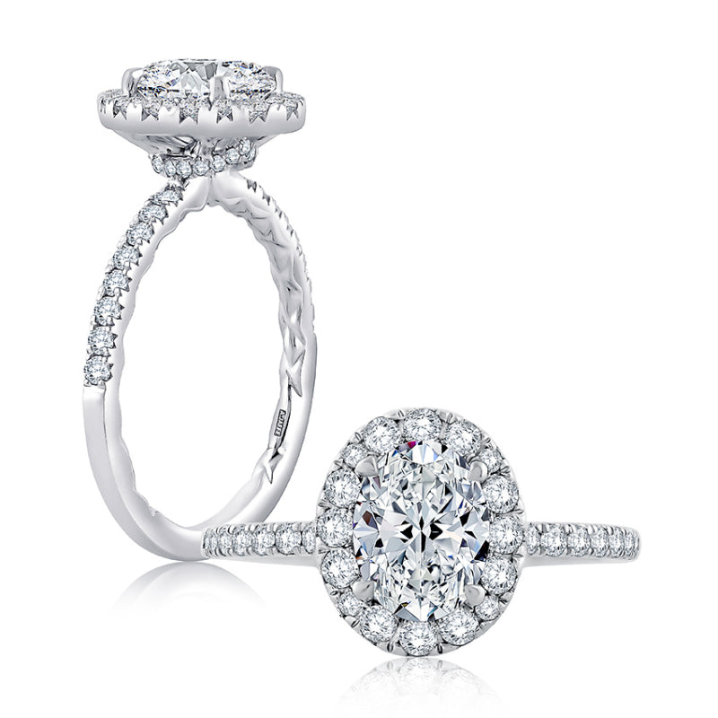 A. Jaffe Oval Halo Engagement Ring with Belted Gallery Detail