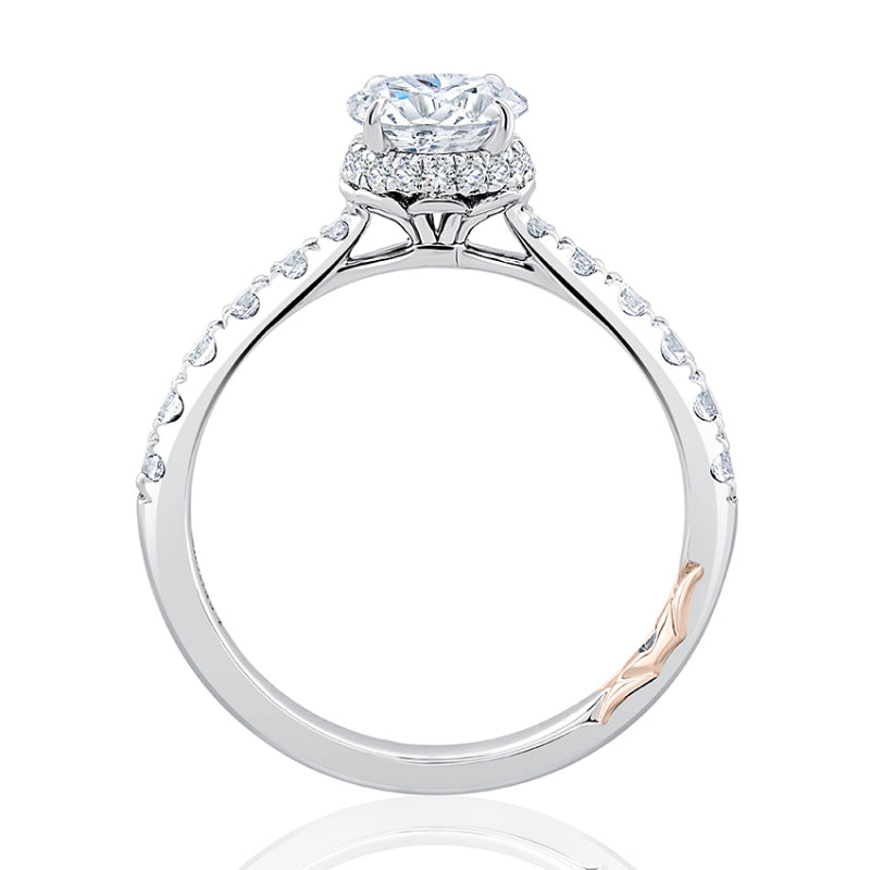 A. Jaffe Oval Cut Shared Prong Diamond Engagement Ring with Hidden Halo