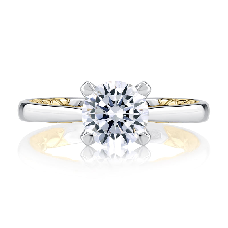 A. Jaffe Elegant Two Tone Round Cut Diamond Engagement Ring