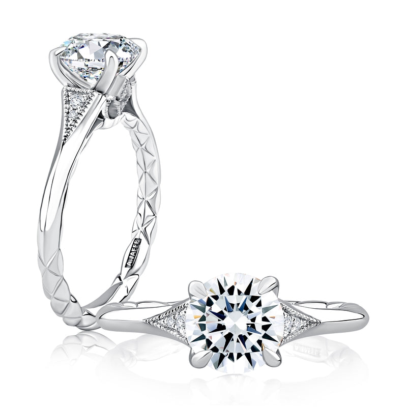 A. Jaffe Solitaire Round Diamond Engagement Ring with Diamond Accented Sides