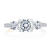 A. Jaffe Three Stone Trellis Diamond Engagement Ring with Pave Diamond Band