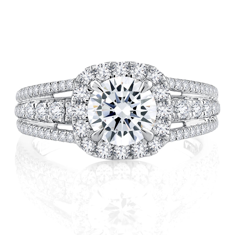 A. Jaffe Triple Split Shank Halo Round Cut Diamond engagement ring