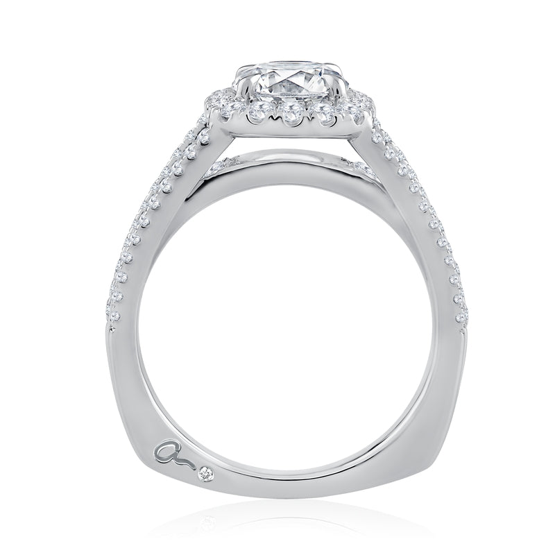 A. Jaffe Triple Split Shank Halo Round Cut Diamond engagement ring