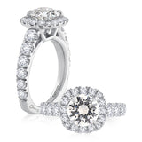 A. Jaffe Diamond Halo Round Cut Engagement Ring with Pave Signature European Shank