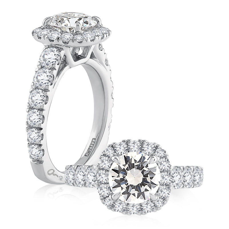 A. Jaffe Diamond Halo Round Cut Engagement Ring with Pave Signature European Shank