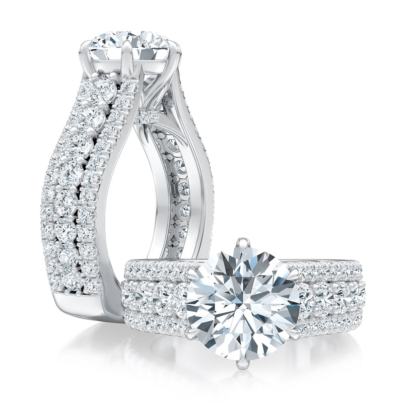 A. Jaffe Modern Three Row Diamond Pave Engagement Ring