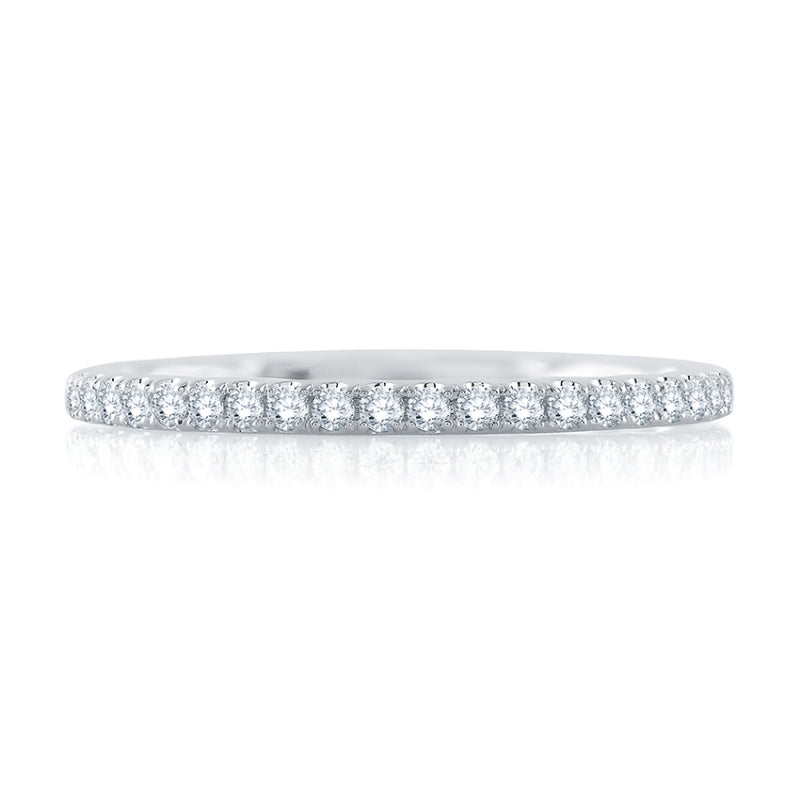 A. Jaffe Classic Half Diamond Pave Wedding Band with Quilted Interior