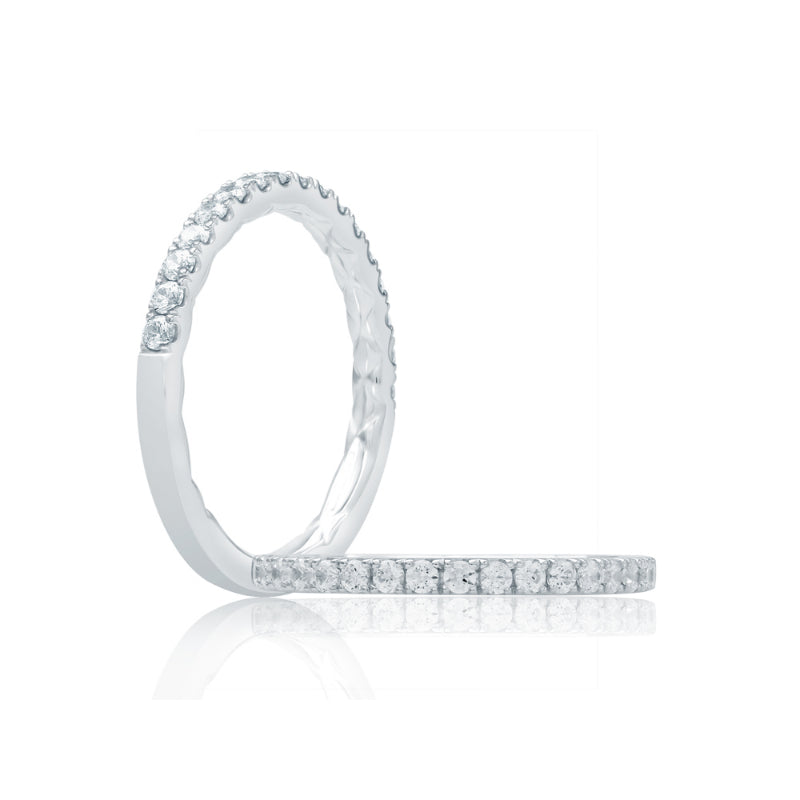 A. Jaffe Half Diamond Pave Wedding Band with Quilted Interior