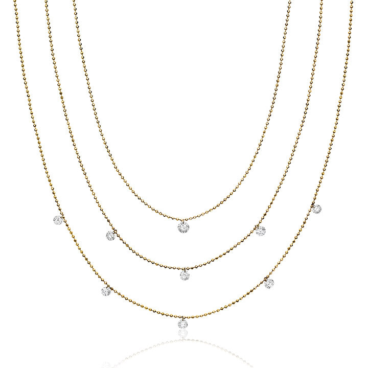 Brevani 14K Yellow Gold Triple Chain Convertible Dashing Diamonds Necklace