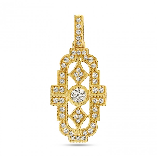 Brevani 14K Yellow Gold Art Deco Diamond Pendant