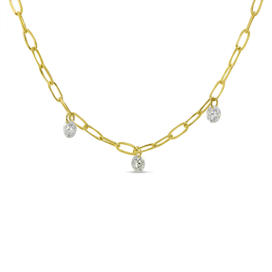 Brevani 14K Yellow Gold 3 Diamond Dashing Diamond Lightweight Link Necklace