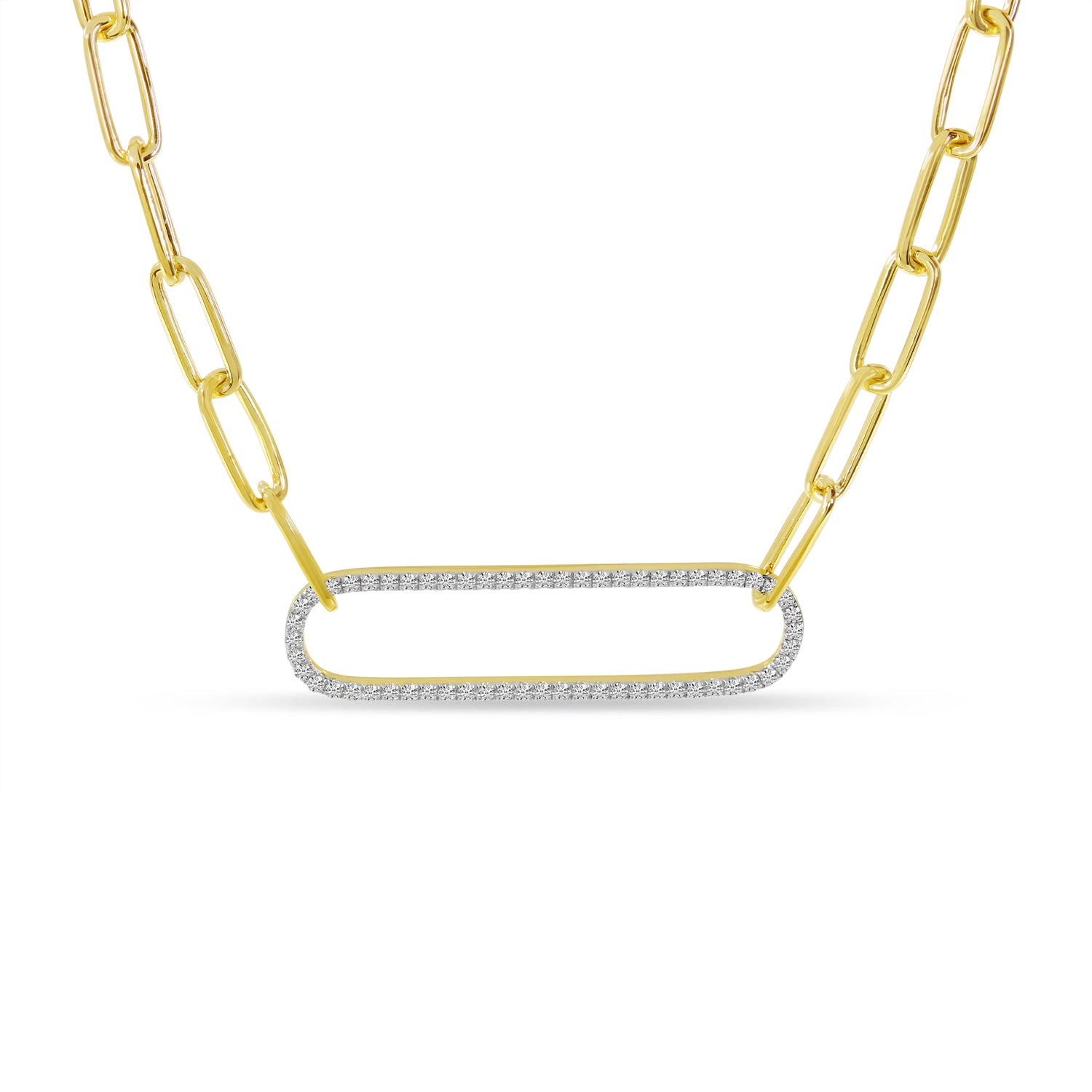 Brevani 14K Yellow Gold Large Diamond Paperclip Link Necklace