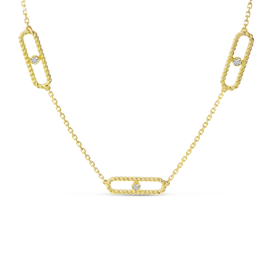 Brevani 14K Yellow Gold 5-Station Diamond Twist Paperclip Necklace