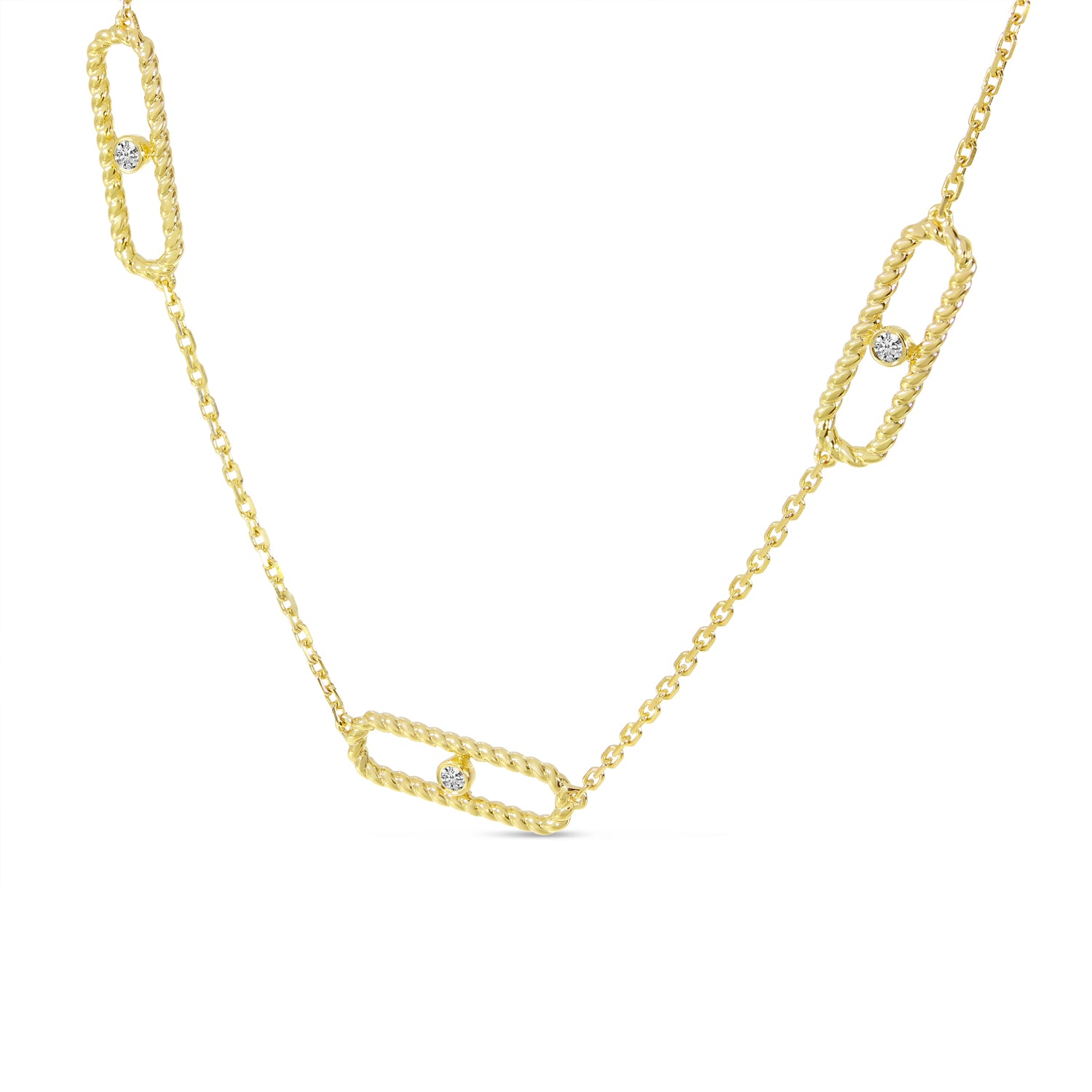 Brevani 14K Yellow Gold 5-Station Diamond Twist Paperclip Necklace