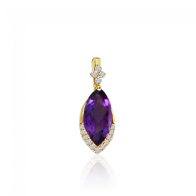 Brevani 14K Yellow Gold Marquise Amethyst and Diamond Semi Precious Pendant