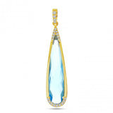 Brevani 14K Yellow Gold Elongated Pear Blue Topaz and Diamond Semi Precious Fashion Pendant