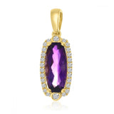 Brevani 14K Yellow Gold Oval Amethyst and Diamonds Semi Precious Pendant