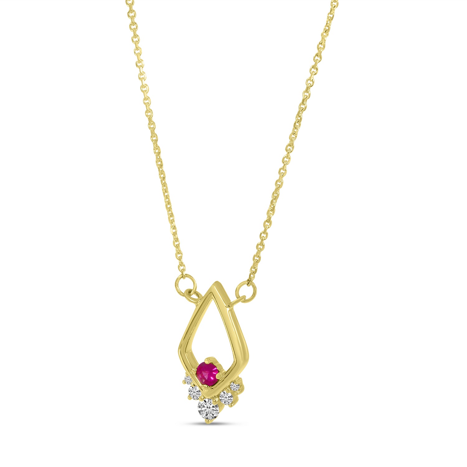 Brevani 14K Yellow Gold Ruby & Diamond Open Triangle Necklace