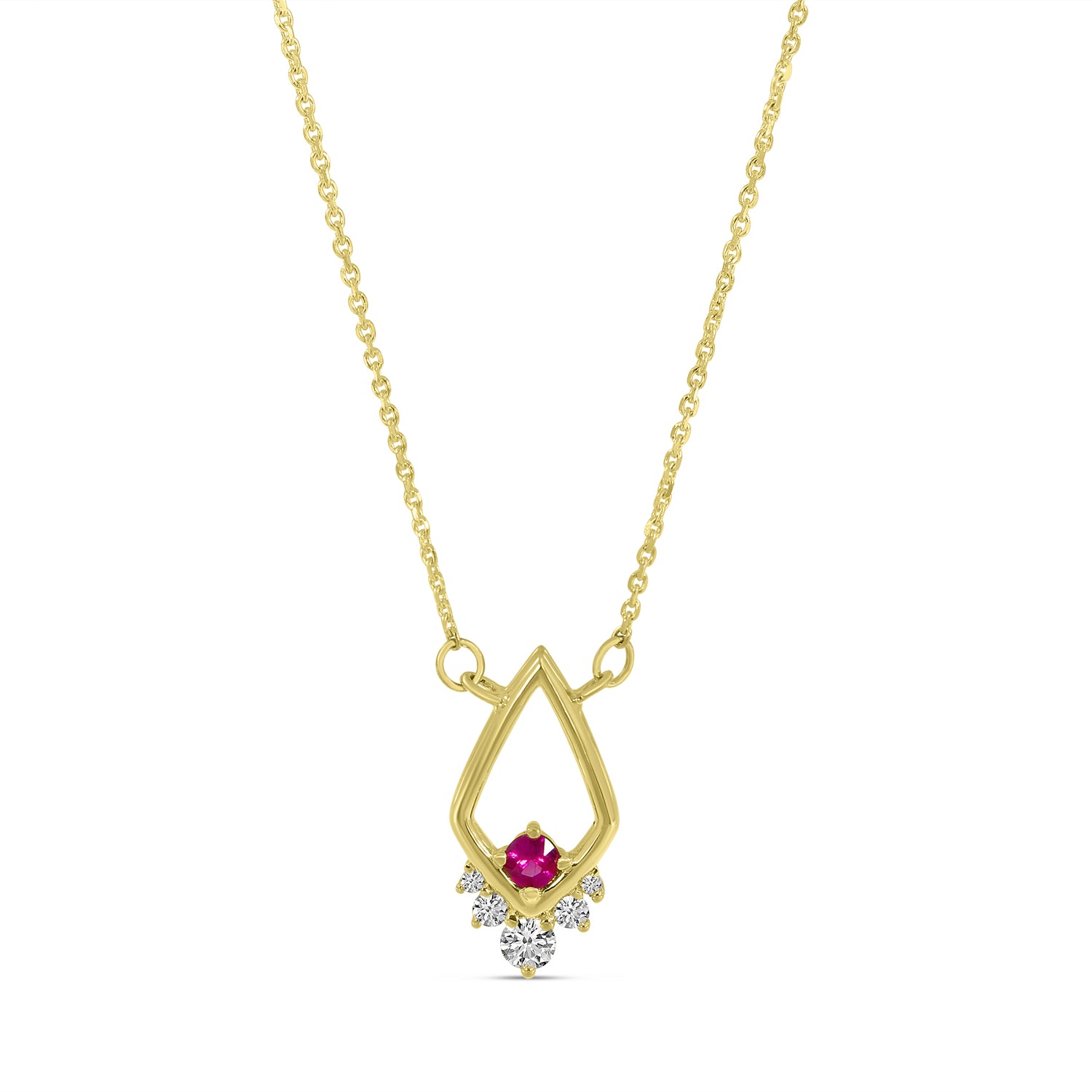 Brevani 14K Yellow Gold Ruby & Diamond Open Triangle Necklace