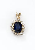 Brevani 14k Yellow Gold Oval Sapphire Precious and Diamond Pendant