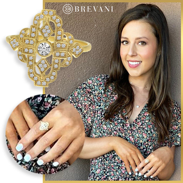Brevani 14K Yellow Gold Art Deco Diamond Ring