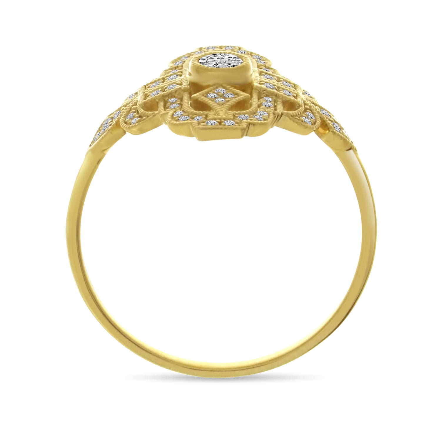 Brevani 14K Yellow Gold Art Deco Diamond Ring