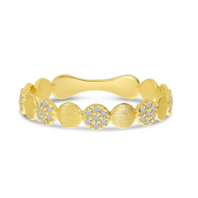 Brevani 14K Yellow Gold Diamond and Gold Brushed Bubble Ring